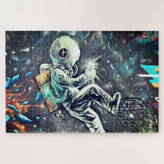 Grunge Modern Space Astronaut Street Art Legpuzzel (Horizontaal)