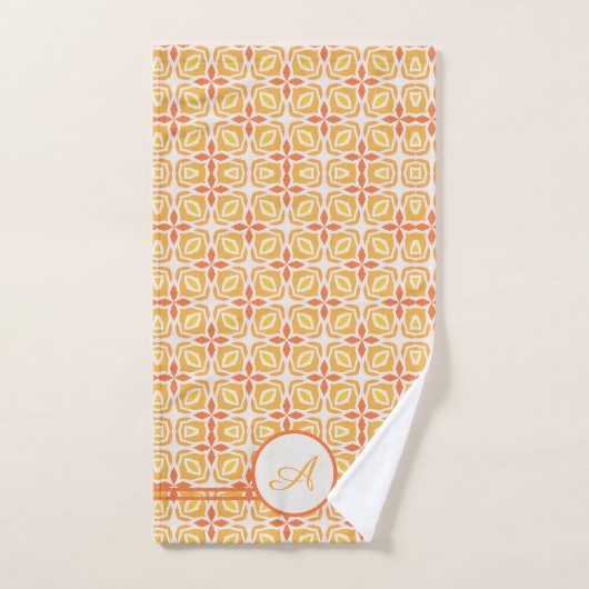 Grunge Monogram | Elegant Geel en Oranje Patroon Bad Handdoek (Handdoek)