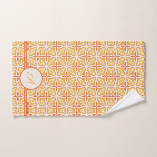 Grunge Monogram | Elegant Geel en Oranje Patroon Bad Handdoek (Handdoek)