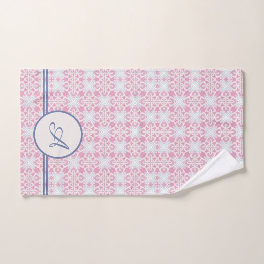 Grunge Monogram | Elegant roze en blauw patroon Bad Handdoek (Handdoek)