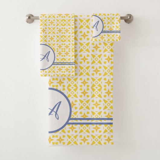 Grunge Monogram | Elegant Yellow & Blue Pattern Bad Handdoek (Insitu)