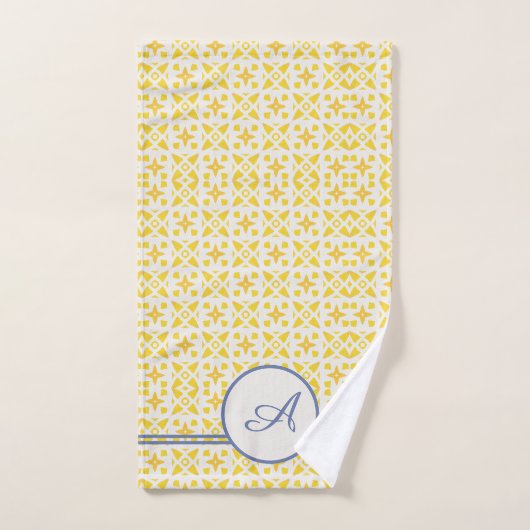 Grunge Monogram | Elegant Yellow & Blue Pattern Bad Handdoek (Handdoek)