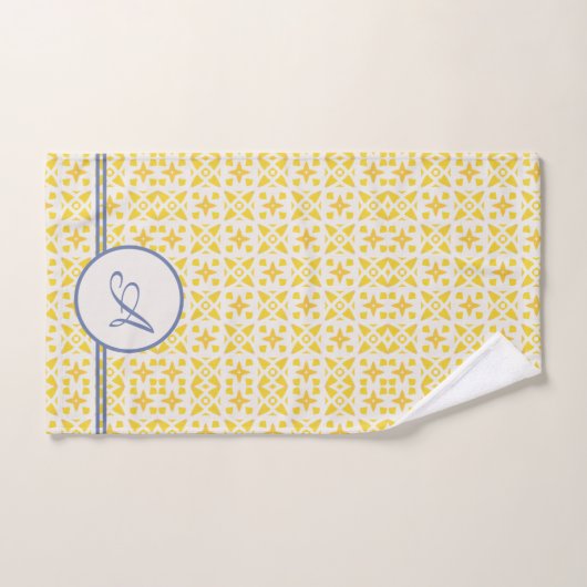 Grunge Monogram | Elegant Yellow & Blue Pattern Bad Handdoek (Handdoek)