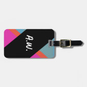 Grunge Monogram Zwart Roze Bagagelabel (Voorkant horizontaal)