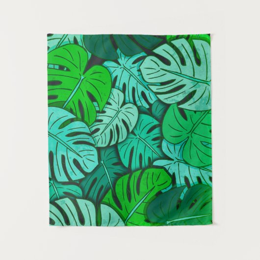 Grunge Monstera Bladeren No. 2 Klein Wandkleed (Voorkant)