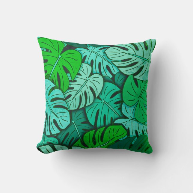 Grunge Monstera Bladeren No. 2 Kussen (Voorkant)