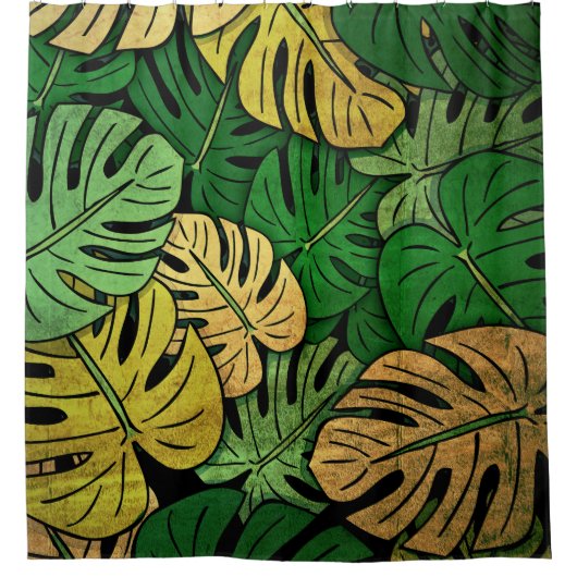 Grunge Monstera Leaves Douchegordijn (Voorkant)