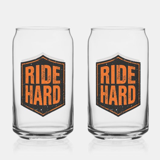 Grunge Motorfiets "Ride Hard" Schild Blikvorm Glas (Voorkant)