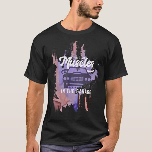 Grunge Muscle Car Graphic Design Black T-shirt (Voorkant)