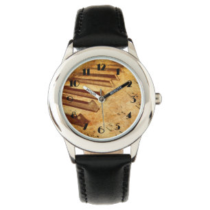 Grunge Music Sheet Piano Keys Horloge