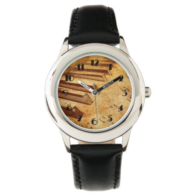 Grunge Music Sheet Piano Keys Horloge (Voorkant)