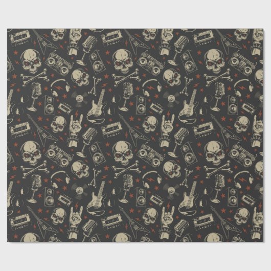 Grunge muziek schedel crossbones patroon cadeaupapier (Vlak)