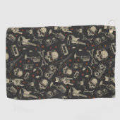 Grunge muziek schedel crossbones patroon golfhanddoek (Horizontaal)