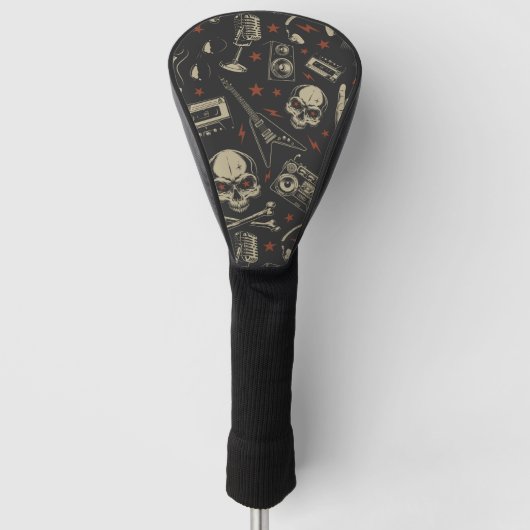 Grunge muziek schedel crossbones patroon golfheadcover (Voorkant)