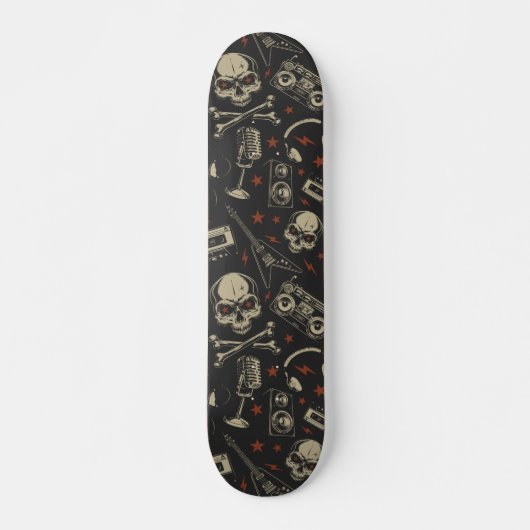 Grunge muziek schedel crossbones patroon persoonlijk skateboard (Voorkant)