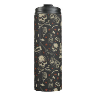 Grunge muziek schedel crossbones patroon thermosbeker