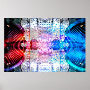 Grunge muziekluidsprekers op een gekraakte muur poster