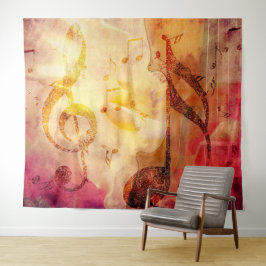 Grunge muzieknoten met viool wandkleed