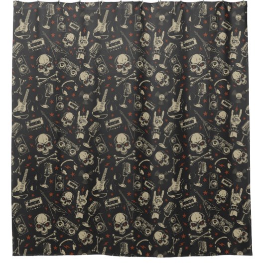 Grunge muziekschedel douchegordijn (Voorkant)