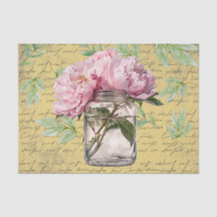 Grunge neutraal hout Pinky Pioenen Decoupage Tissuepapier