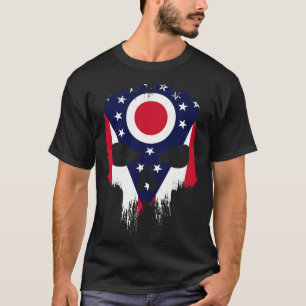 Grunge Ohio State Flag Skull T-shirt