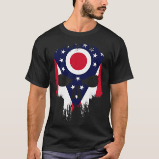 Grunge Ohio State Flag Skull T-shirt