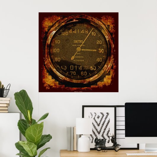 Grunge Old-style Speedometer Auto Art Poster (Thuiskantoor)