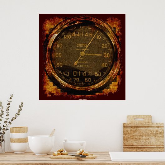 Grunge Old-style Speedometer Auto Art Poster (Keuken)