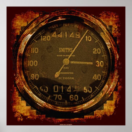 Grunge Old-style Speedometer Auto Art Poster (Voorkant)