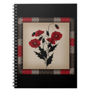 Grunge olidachtige retro papaaien rode bloemen notitieboek