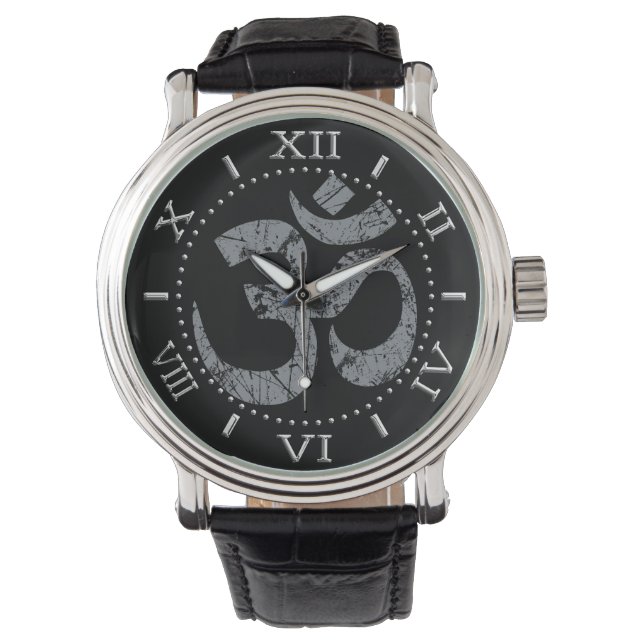 Grunge OM Symbool Spiritualiteit Yoga Dial Horloge (Voorkant)
