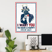 Grunge oom Sam 4 juli Poster Pug (Thuiskantoor)