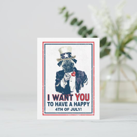 Grunge oom Sam Pug op 4 juli Briefkaart (Staand voorkant)