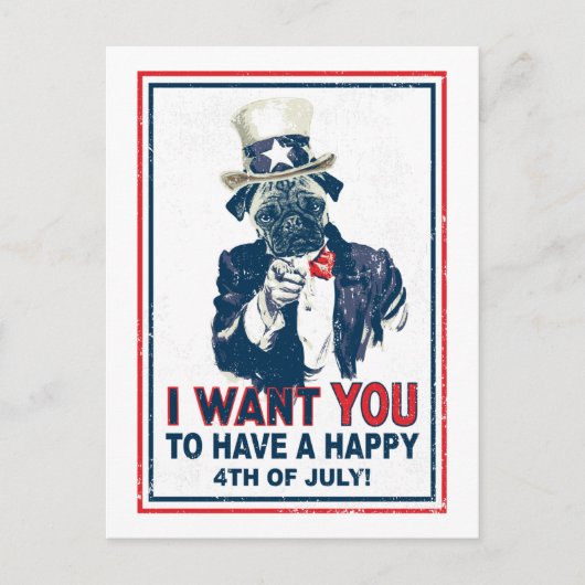 Grunge oom Sam Pug op 4 juli Briefkaart (Voorkant)