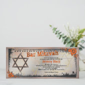 Grunge Oranje, Black, Grey Bar Mitzvah Invitation Kaart (Staand voorkant)