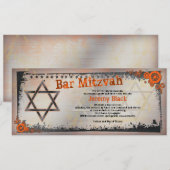 Grunge Oranje, Black, Grey Bar Mitzvah Invitation Kaart (Voorkant / Achterkant)