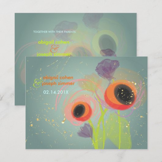 Grunge Oranje poppies, briefkaarten voor uitvindin (Voorkant / Achterkant)