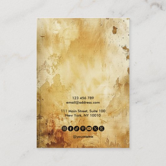 Grunge oude houten gouden oorbel display visitekaartje (Achterkant)