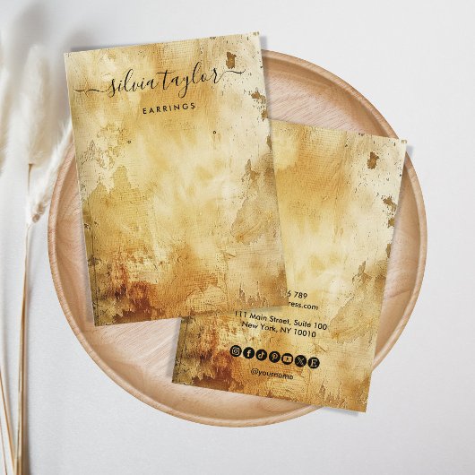 Grunge oude houten gouden oorbel display visitekaartje