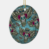 Grunge Owls with sugar skulls Keramisch Ornament (Rechts)