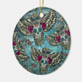 Grunge Owls with sugar skulls Keramisch Ornament (Links)