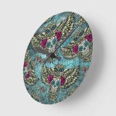 Grunge Owls with sugar skulls Ronde Klok (Hoek)