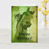 Grunge Paard Verjaardag Groen Kaart (Gele Bloem)