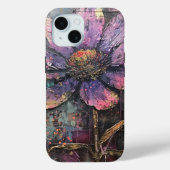 Grunge Paarse Daisy Abstracte Kunst Monogram Case-Mate iPhone Case (Achterkant)