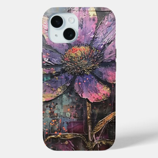 Grunge Paarse Daisy Abstracte Kunst Monogram Case-Mate iPhone Case (Achterkant)