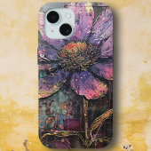 Grunge Paarse Daisy Abstracte Kunst Monogram Case-Mate iPhone Case