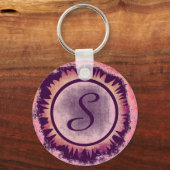 Grunge paarse flower aangepaste monogram sleutelha sleutelhanger (Voorkant)