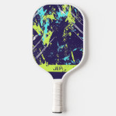 Grunge Paint Splash Monogram Eerste Letters Blauwe Pickleball Paddle (Achterkant)