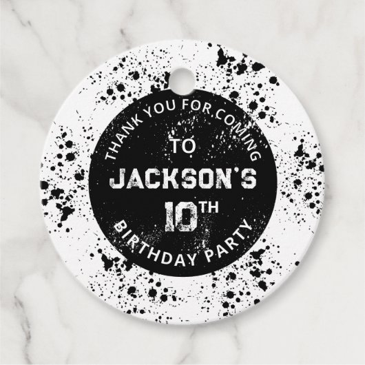 Grunge Paint Splatter Black & White Birthday Bedankjes Labels (Voorkant)