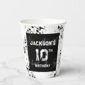 Grunge Paint Splatter Black & White Birthday Papieren Bekers (Achterkant)